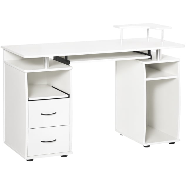 HOMCOM Computer Desk, Writing Desk with Keyboard Tray, CPU Stand, Drawers