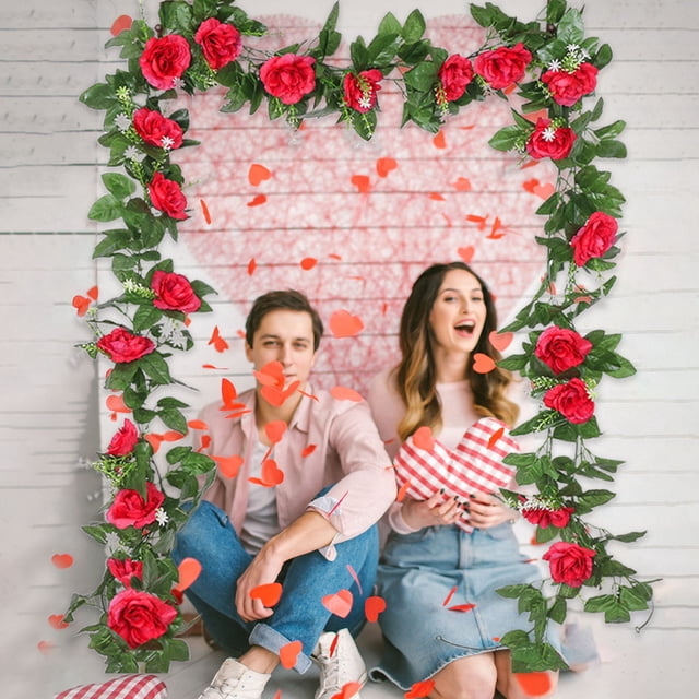 Simulation Rattans, 220Cm/86.6Inches Simulation 10 Heads of Rose Vines Decoration Valentine's Day Scene Setting Wall Hanging Mantel Tabletop Decor Valentine's Day Decoration