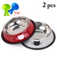 thumbnail image 1 of 2PCS Pet Cat Bowl with 2 Food Scoops Stainless Steel Non-slip Water Food Bowl For Cat, 1 of 10