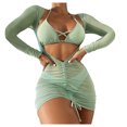 thumbnail image 2 of EGNMCR Bikini Set Women's Solid Bikini Strap Bikini Deep V Split Swimsuit Set Three-piece Swimming Suit, 2 of 9