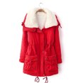 thumbnail image 2 of IROINID Women's Mid-Length Anorak Jacket Coat Solid Color Long Sleeve Buttons Pockets Coat Plus Fleece Jacket Outwear Top, Red, 2 of 7