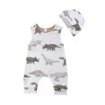 thumbnail image 1 of Combinaison Dinosaure pour Garçons, Sans Manches, Barboteuse et Chapeau, Ensemble 2 Pcs, 1 of 5