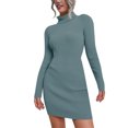 thumbnail image 1 of WTXUE Robe à Manches Longues, Robe Chandail Tricotée à Col Roulé pour Femmes Automne Hiver à Manches Longues, Robe Bleue Femmes, Bleu m, 1 of 4
