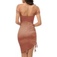 thumbnail image 2 of Faithtur Women Wrapped Short Dress, Sleeveless Off Shoulder Solid Color V Neck Drawstring Casual Party Summer Dress, 2 of 9