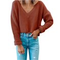 thumbnail image 2 of RKSTN Sweaters for Women Solid Color Casual Long-Sleeved V-neck Pullover Sweater Fall Sweaters, 2 of 4