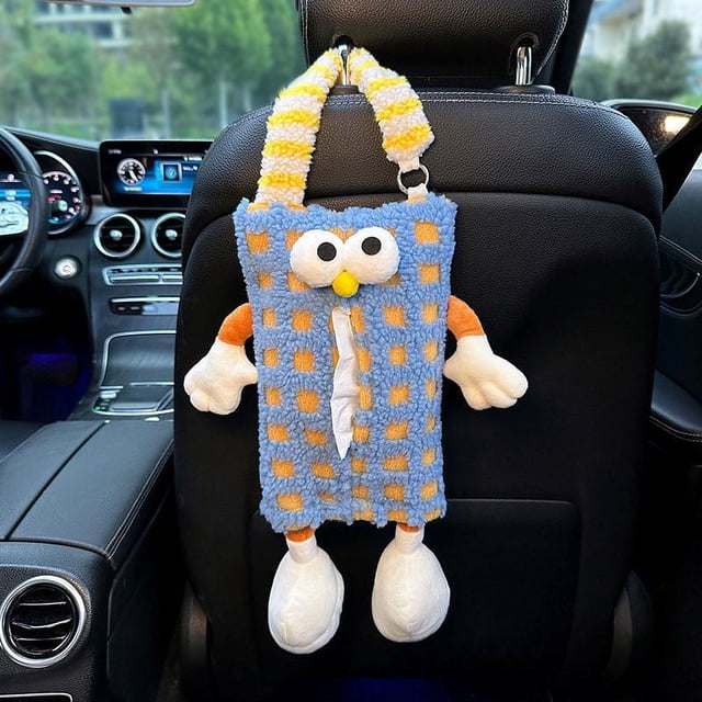 Cute Car Tissue Box Hanging Bag for Backseat - Soft Cotton Cover, Universal Fit for Cars SUVs Trucks - Easy Install, Fun Car Interior Accessory