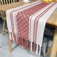 thumbnail image 1 of Namzi Nappe en Coton et Lin avec Pompons Fait Main, Serviette de Lit, Couverture de table à Thé, Drapeau de table (Rouge, 250 * 35cm), 1 of 5