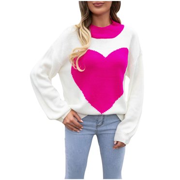 Yuyuzo Womens Tops Long Sleeve Pullover Round Neck Heart Graphic Prints Loose Sweater Fall Winter Tops