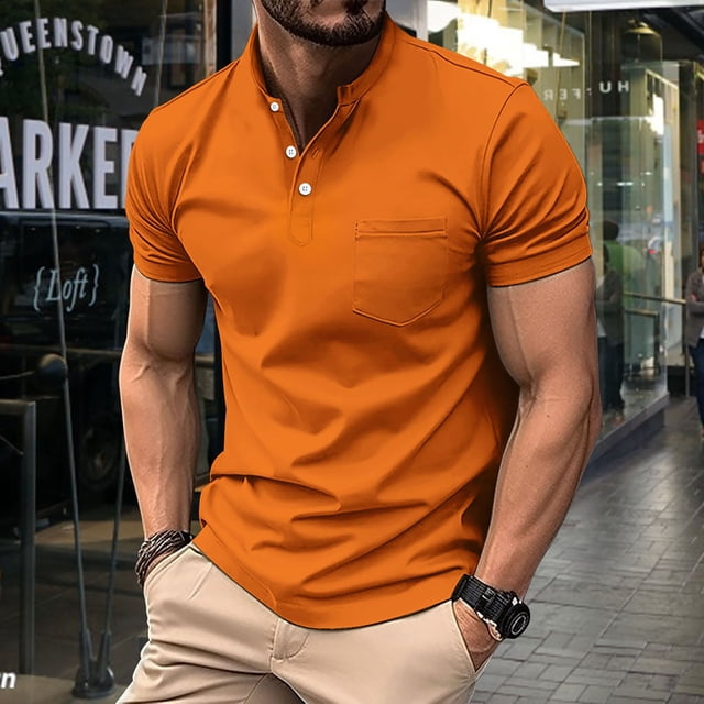 LSLJS Man Long Sleeve Solid Color Lapel Button Fashion Fallow T-Shirt Tops, Men's Athletic Shirts & Tees Gifts for Men