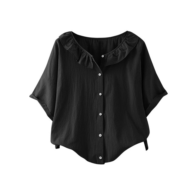 Blouses pour Femmes Décontractées à Col Rond Boutonnées T-Shirt Basique Confortable Détente Tendance Léger Été Vacances Chemise Douce 2025