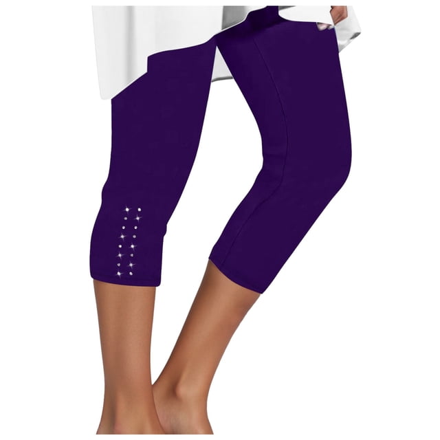 Capri Leggings For Women Summer Rhinestone Dressy Cropped High Waist Yoga Pants Compression Leggings Workout Pants Workout Leggings for Women Pack Womens High Waist Yoga Leggings with Pockets plus