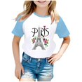 thumbnail image 1 of FhsagQ The 7th Of July Wear City Tourism Commemorative Print Raglan Sleeve Color Block Short Sleeve T Shirt Little Girls The 7th Of July T shirts Size 9/10 Spring Light Blue 7-8 Years, 1 of 4