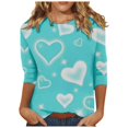 thumbnail image 1 of Chandails de la Saint-Valentin pour Femmes Tendance 2025 Mignon Imprimé Cœur d'Amour Tuniques Hauts Grande Taille Décontracté Été Manches 3/4 Chemisiers Col Rond pour Femmes Décontracté Saint-Valentin Imprimé Amour T-Shirt Manches Trois Quarts, 1 of 3