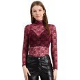 thumbnail image 1 of INSPIRE CHIC Chemisier Haut en Dentelle Florale Transparente à Col Roulé à Manches Longues Transparent pour Femme TG Bourgogne, 1 of 6