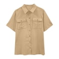 thumbnail image 1 of Timegard Cotton Linen Tops for Women Short Sleeve Button down Shirts Solid Color Casual Tops with Pockets, 1 of 7