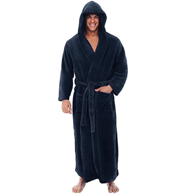 Intimates Men's Winter Plush Lengthened Shawl Bathrobe Home Clothes Long Sleeved Robe Coat XXL