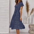 thumbnail image 4 of B91xZ Robes pour Femmes 2024 Élégantes Col en V Taille Empire Robe Manches Courtes Été Décontractée à Volants Midi, Marine m, 4 of 5