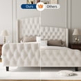 thumbnail image 4 of PIONEERWORKS 51" Tall Queen Size Bed Frame with Deep Button Tufted Wingback Headboard and Footboard, Velvet Upholstered Platform Bed Frame, Cream, 4 of 8