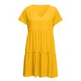 thumbnail image 4 of Fridja Robe Ample Décontractée pour Femmes, Couleur Unie, Col en V, Manches Courtes, Coupe Évasée, 4 of 6
