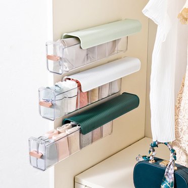 RXIRUCGD Socks Underwear Wall Mount Drawer Organizer, Switchable 6 Cell Drawer Acrylic Organizers Self-Adhesive Anti Dust Storage Boxes for Clothes Socks Lingerie Underwear Ties