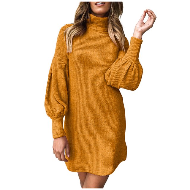 Fridja Robe Chandail à Col Roulé pour Femmes, Chandail à Manches Longues pour Dames, Mini Robes