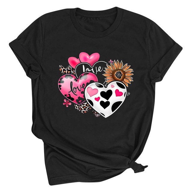 Meichang T-Shirts de la Saint-Valentin pour Femmes, T-Shirts Graphiques Amusants avec Amour, Hauts pour Femmes à Manches Courtes, Col Rond, T-Shirts de Printemps