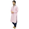 thumbnail image 4 of Atasi Designer Men's Pink Party Wear Kurta Pyjama Set Long Dupion Shirt-Small, 4 of 4