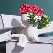 fastboy Ceramic Flower Pot Human Flower Vase Plant Pot Planter White 10x9x6cm