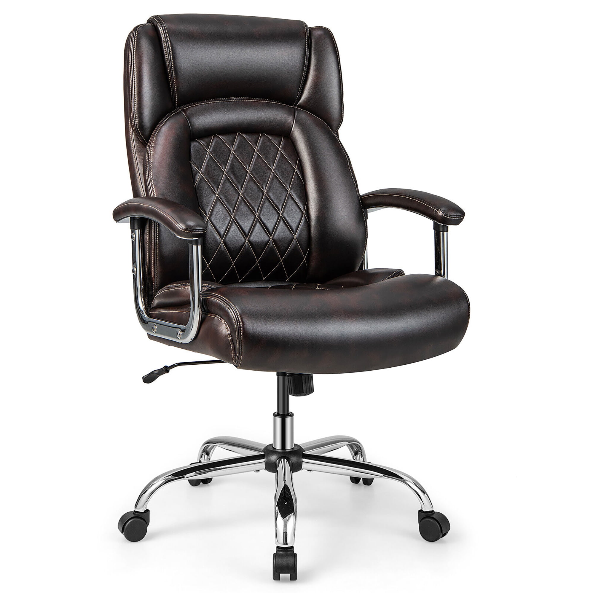 Gymax 500LBS High Back Big & Tall Office Chair Adjustable Leather Task Chair Brown
