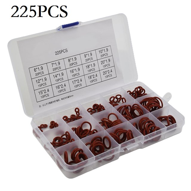 225 Pcs Kit d'Assortiment de Joints Toriques en Caoutchouc de Silicone Métrique Ensemble de Joints d'Étanchéité Rouge
