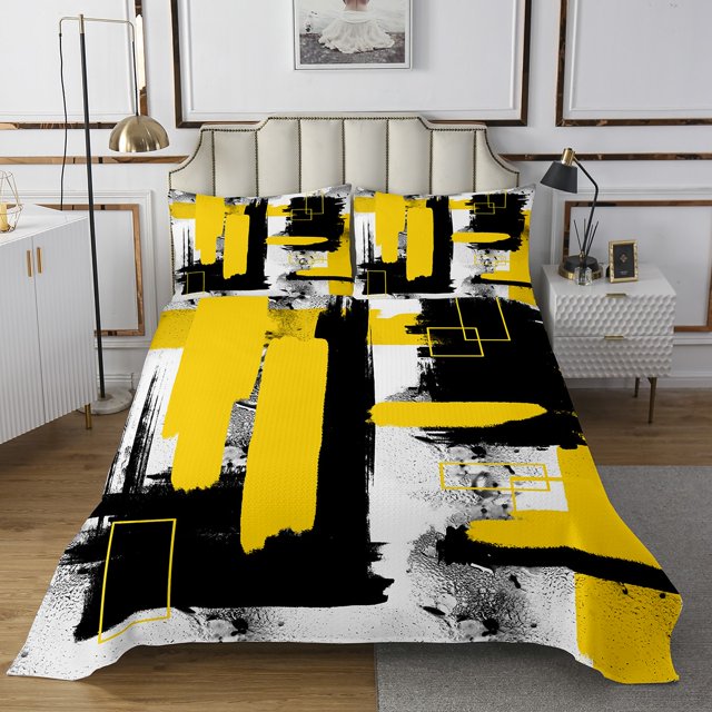 Erosebridal Abstract Graffiti Stripes Bedspread Set King Size Yellow Black White