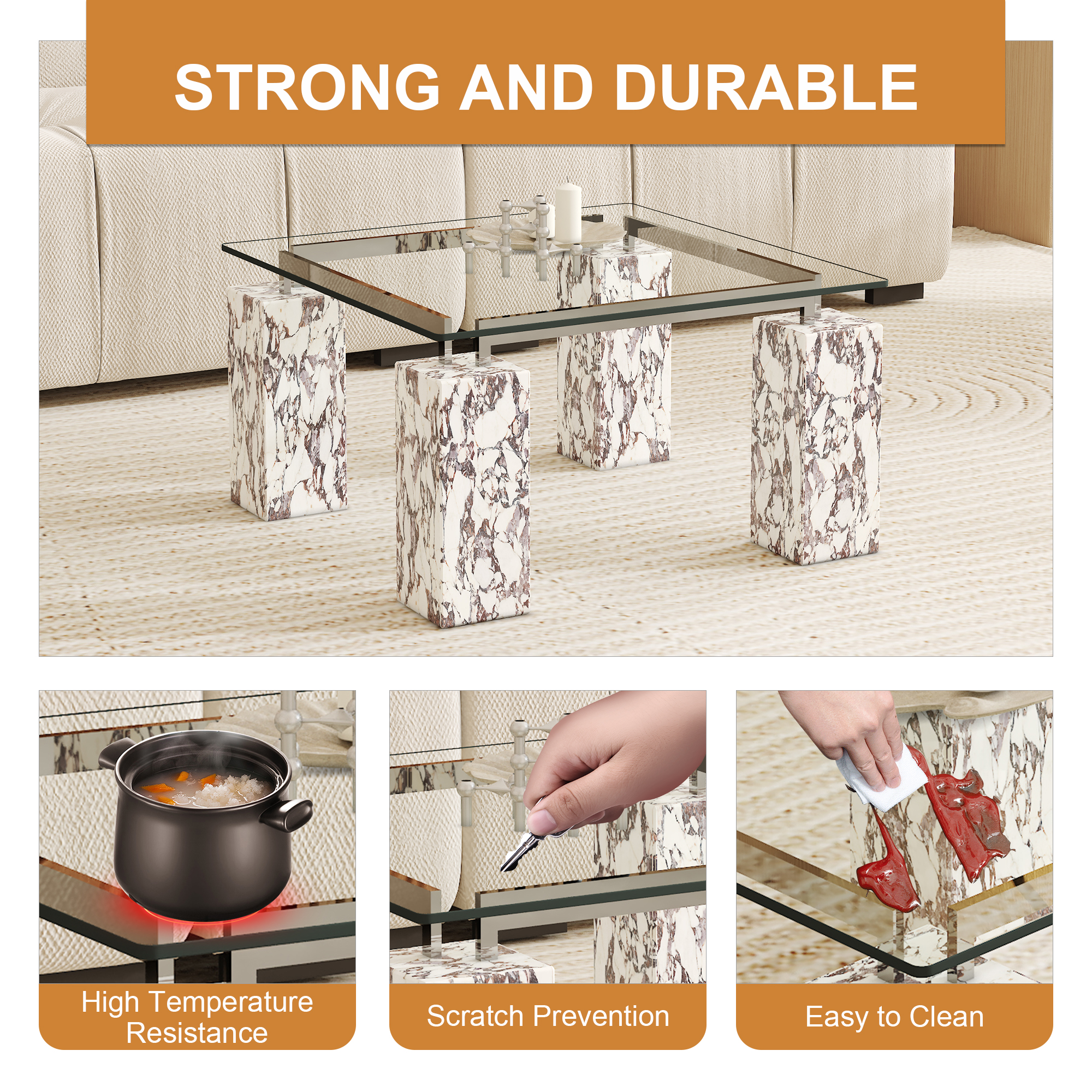 Noble House 24" Square Tempered Glass Tabletop Only,Heat-Resistant Clear for Kitchen Restaurant,Clear