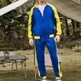 thumbnail image 3 of Men's Sports Pants Men's Color Blocked Sports Pants Zipper Pocket Long Sleeve Collar Set, 3 of 5