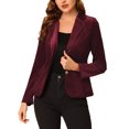 thumbnail image 1 of INSPIRE CHIC Blazer en Velours Vintage pour Femme, Revers Cranté, devant Boutonné, Veste de Bureau, TP, Rouge Foncé, 1 of 6