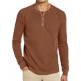 thumbnail image 1 of DDAPJ pyju Mens Long Sleeve Henley Shirts Basic Solid Crewneck Button T-shirts Regular Fit Casual Business Henley Shirt Collarless Workout Tee Limited Time Deals of Today Khaki XL, 1 of 7