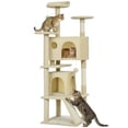 thumbnail image 1 of PawHut 54" Cat Tree Tower with Scratching Posts, Cat Condos, Cream White, 1 of 10