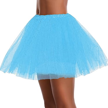 PEZHADA Rainbow Tutu Tulle Skirt Short Summer Skirt for Teen Girls Womens Layered Mesh Skirt Girls Colorful Halloween Costumes Tutu Light blue