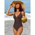 thumbnail image 3 of Charmo Women V Neck One Piece Swimsuits Tummy Control Runched Monokini Bathing Suits, 3 of 5