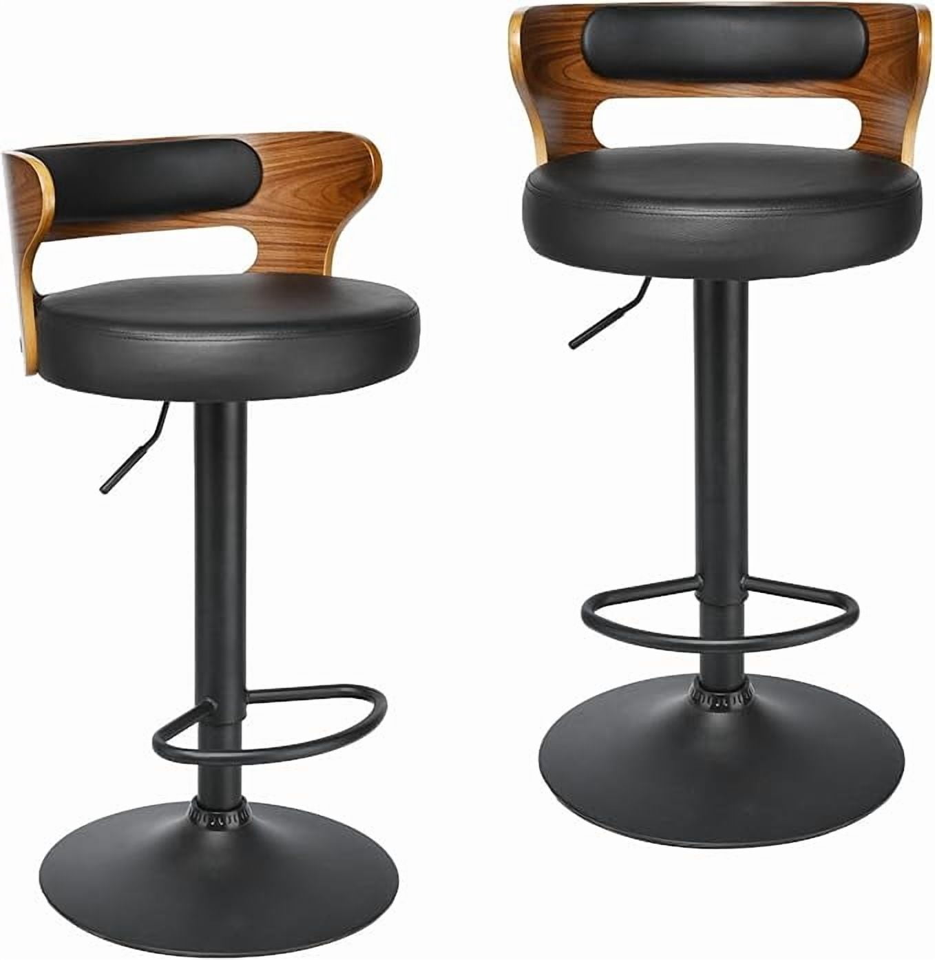 Set of 2 Vintage Adjustable Swivel Bar Stools, PU Leather Low Back Counter Height Stool with Footrest for Kitchen Island Home Bar Cafe