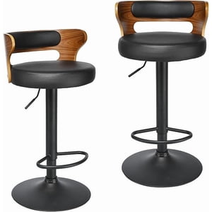 Set of 2 Vintage Adjustable Swivel Bar Stools, PU Leather Low Back Counter Height Stool with Footrest for Kitchen Island Home Bar Cafe