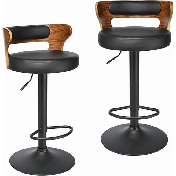 Set of 2 Vintage Adjustable Swivel Bar Stools, PU Leather Low Back Counter Height Stool with Footrest for Kitchen Island Home Bar Cafe