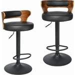 Set of 2 Vintage Adjustable Swivel Bar Stools, PU Leather Low Back Counter Height Stool with Footrest for Kitchen Island Home Bar Cafe