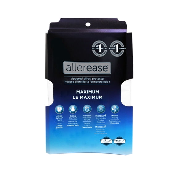 AllerEase Maximum Pillow Cover Protector, S/Q- Zippered, Allergen and Bedbug Barrier