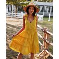 thumbnail image 4 of YNIQUE Womens Summer Casual Spaghetti Strap Smocked Ruffled Vacation Mini Dress, 4 of 6