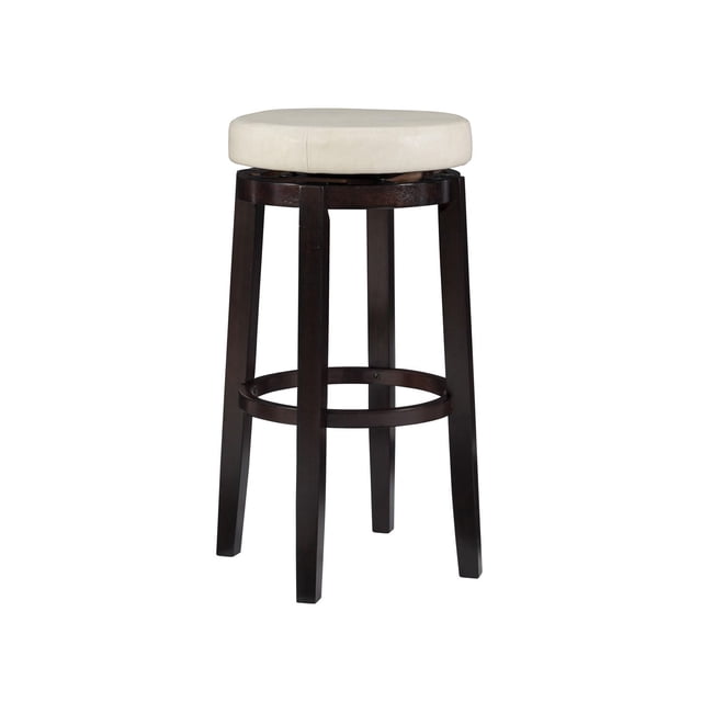 Alma Tabouret de Bar à Riz avec Siège Pivotant Rond, Rembourré en Similicuir Blanc Cassé et Rembourrage Moelleux, Supporté par des Pieds Évasés en Bois Foncé et un Repose-Pieds Circulaire, Conçu pour les Sièges de Cuisine et de Salle à Manger avec une Hauteur de Siège de 31,1 Pouces et une construction Robuste, Convient Aussi pour les bars Ou Comptoirs à la Maison.