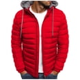 thumbnail image 1 of RKSTN Mens Down Jacket Solid Color Drawsting Hooded Jacket Winter Fashion Cotton Padded Jacket Warm Windproof Lightweight Puffer Jacket, 1 of 3