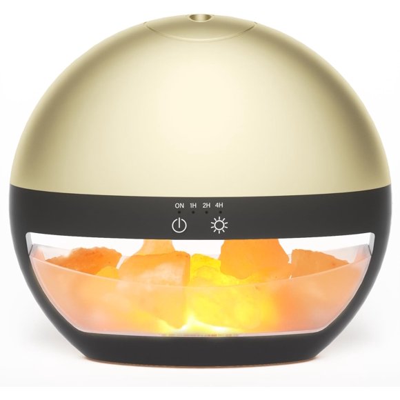 2-in-1 Essential Oil Diffuser with Himalayan Salt Lamp, 100ml Small Ultrasonic Aromatherapy Diffuser for Essential Oil, Cool Mist Humidifier, with Timer, Auto Shut-Off, Ambient Glow (Gold)