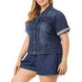 thumbnail image 4 of GRACE & GRANDEUR Veste en Denim Camionneur Courte à Boutons pour Femme Grande Taille, 4 of 6