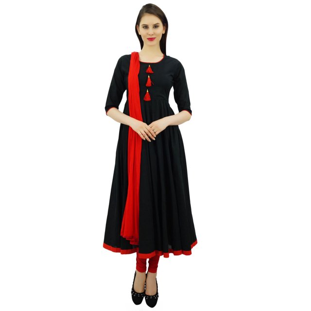 Atasi Robe Salwar Noire Anarkali de Designer pour Femme, Ensemble Ethnique Indien en Coton-14