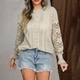 thumbnail image 4 of Yuyuzo Chandails Boho pour Femmes, Pull à Col Rond à Manches Longues avec Trou pour Illets, Haut Tricoté Uni, 4 of 6